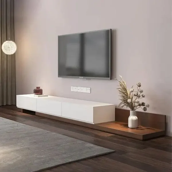 ترابيزة تلفزيون خشب MDF أبيض وبني - مقاس 240x42x30 سم - SKU: TVT6