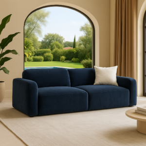 كنبة 3 مقعد خشب زان 200 سم بقماش قطيفة أزرق