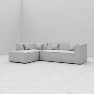 ركنة مودرن خشب زان طبيعي مقاس 270 سم × 180 سم – قماش كتان رمادي فاتح