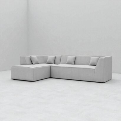 ركنة مودرن خشب زان طبيعي مقاس 270 سم × 180 سم – قماش كتان رمادي فاتح