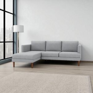 ركنة مودرن خشب زان طبيعي مقاس 220 سم × 155 سم – قماش كتان رمادي فاتح