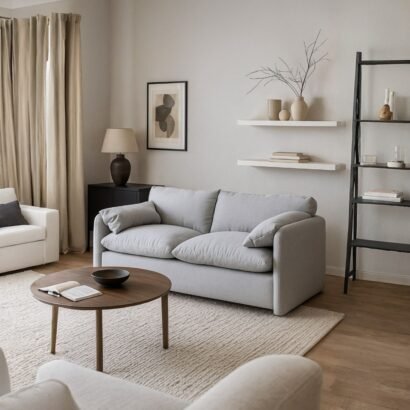 كنبة مودرن 2 مقعد خشب زان عرض 180 سم لون رمادي فاتح