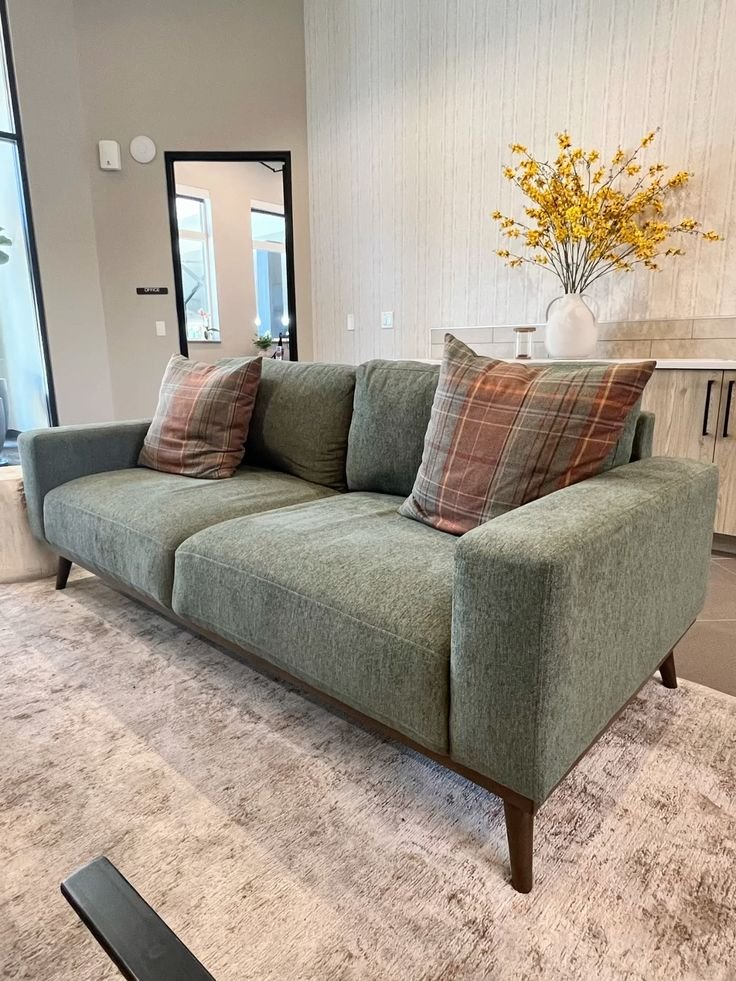 كنبة 3 مقعد خشب زان 200 سم بقماش كتان رمادي