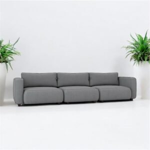 كنبة 3 مقعد خشب زان 240 سم بقماش كتان رمادي غامق