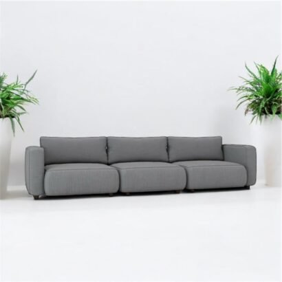 كنبة 3 مقعد خشب زان 240 سم بقماش كتان رمادي غامق