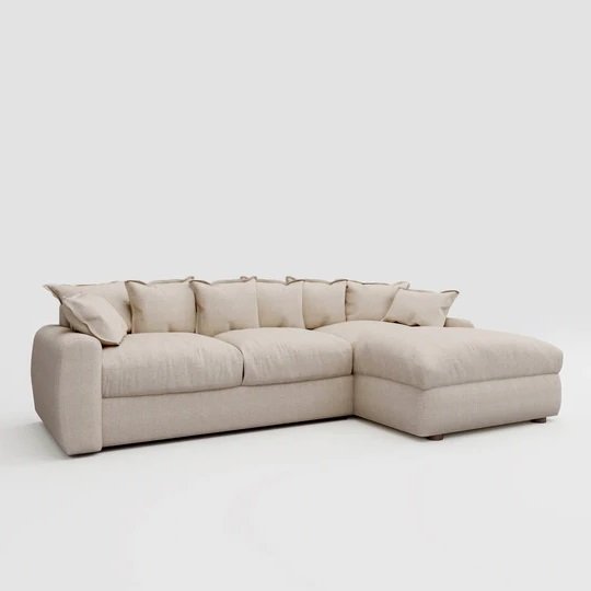 ركنة خشب زان مودرن مقاس 300 سم × 175 سم – قماش كتان لون أزرق